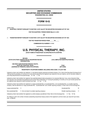 Thumbnail U.S. Physical Therapy, Inc. 10-Q Quarterly Report FY2015 