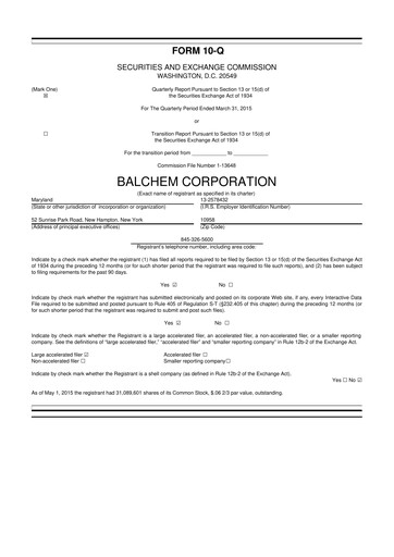 Thumbnail Balchem 10-Q Quarterly Report FY2015 