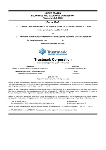 Thumbnail Trustmark 10-Q Quarterly Report FY2015 