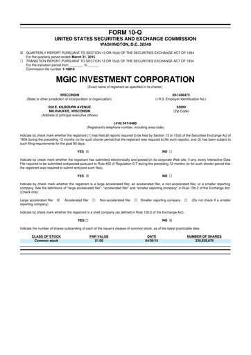 Thumbnail MGIC Investment
 10-Q Quarterly Report FY2015 