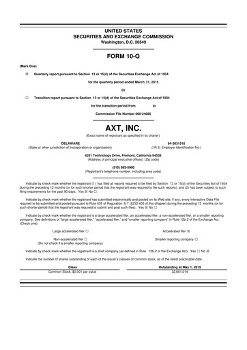 Thumbnail AXT Inc
 10-Q Quarterly Report FY2015 