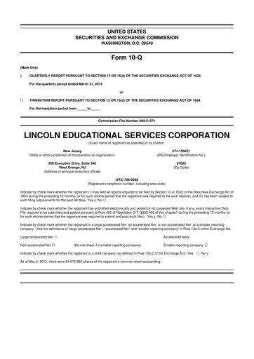 Thumbnail Lincoln Educational Services 10-Q Quarterly Report FY2015 