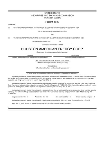 Thumbnail Houston American Energy 10-Q Quarterly Report FY2015 
