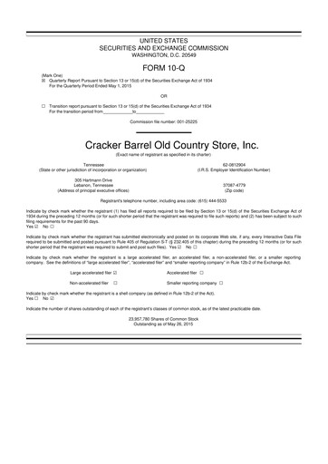 Miniature Cracker Barrel 10-Q Rapport trimestriel 2015 