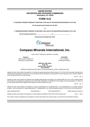 Thumbnail Compass Minerals 10-Q Quarterly Report FY2015 