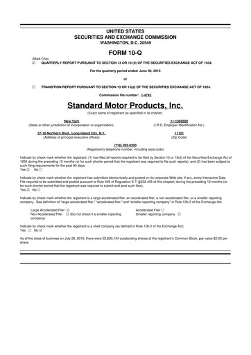 Thumbnail Standard Motor Products 10-Q Quarterly Report FY2015 