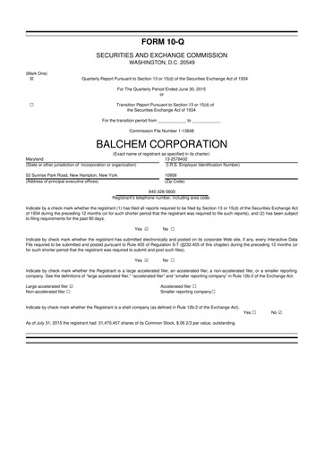 Thumbnail Balchem 10-Q Quarterly Report FY2015 