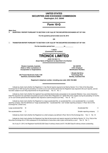 Thumbnail Tronox 10-Q Quarterly Report FY2015 