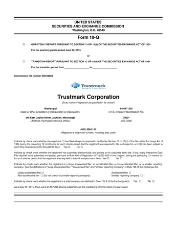 Thumbnail Trustmark 10-Q Quarterly Report FY2015 