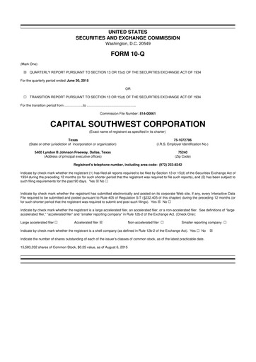 Miniature Capital Southwest Corporation 10-Q Rapport trimestriel  