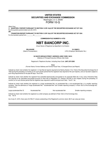 Thumbnail NBT Bancorp 10-Q Quarterly Report FY2015 