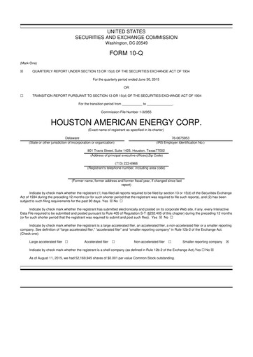Thumbnail Houston American Energy 10-Q Quarterly Report FY2015 