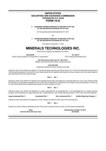 Thumbnail Minerals Technologies 10-Q Quarterly Report FY2015 