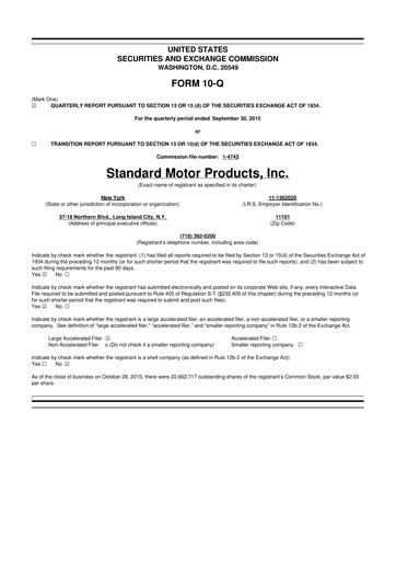 Thumbnail Standard Motor Products 10-Q Quarterly Report FY2015 