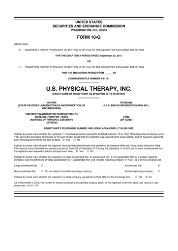Thumbnail U.S. Physical Therapy, Inc. 10-Q Quarterly Report FY2015 
