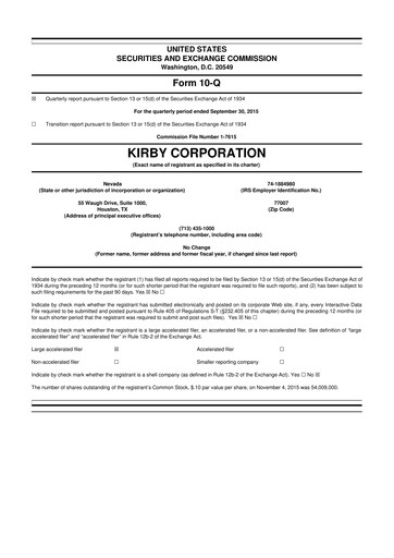Thumbnail Kirby Corporation
 10-Q Quarterly Report FY2015 