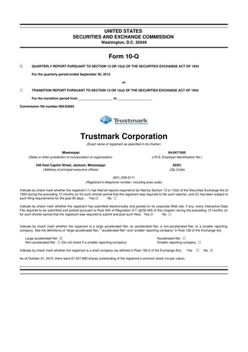 Thumbnail Trustmark 10-Q Quarterly Report FY2015 