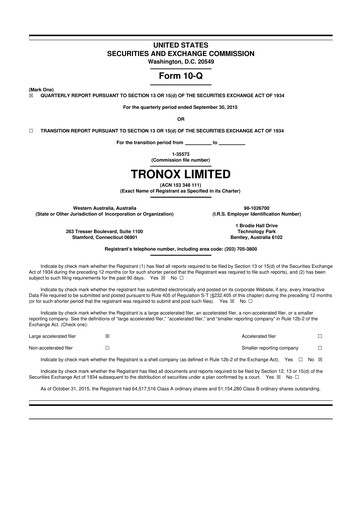 Thumbnail Tronox 10-Q Quarterly Report FY2015 