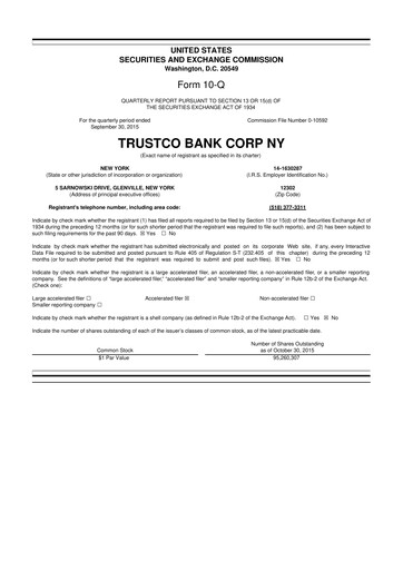 Thumbnail Trustco Bank 10-Q Quarterly Report FY2015 