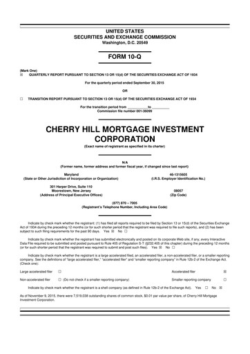 Thumbnail Cherry Hill Mortgage Investment 10-Q Quarterly Report FY2015 