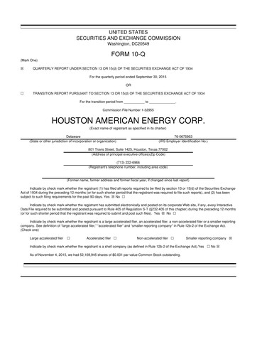 Thumbnail Houston American Energy 10-Q Quarterly Report FY2015 