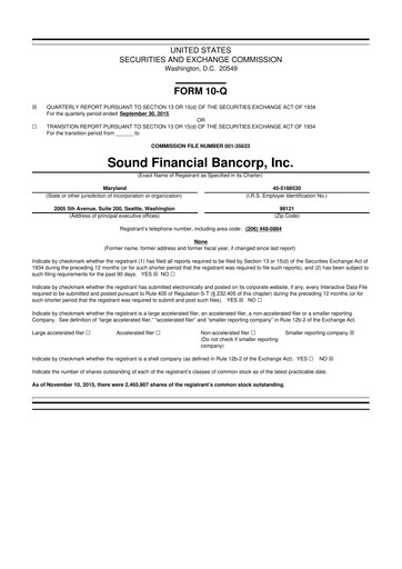 Thumbnail Sound Financial Bancorp 10-Q Quarterly Report FY2015 