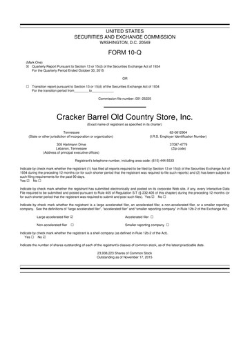 Miniature Cracker Barrel 10-Q Rapport trimestriel 2016 