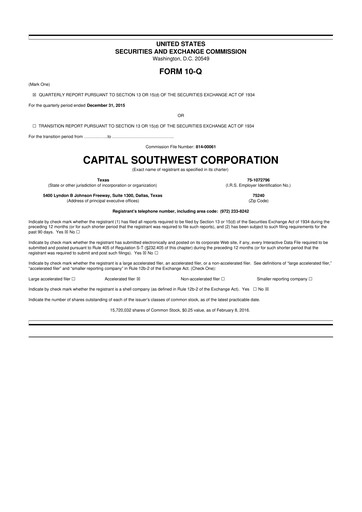 Miniature Capital Southwest Corporation 10-Q Rapport trimestriel  