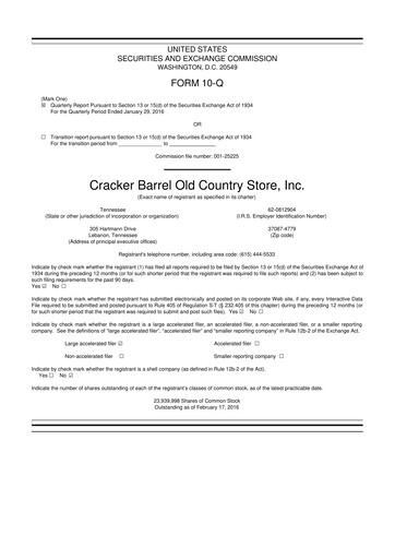 Miniature Cracker Barrel 10-Q Rapport trimestriel 2016 