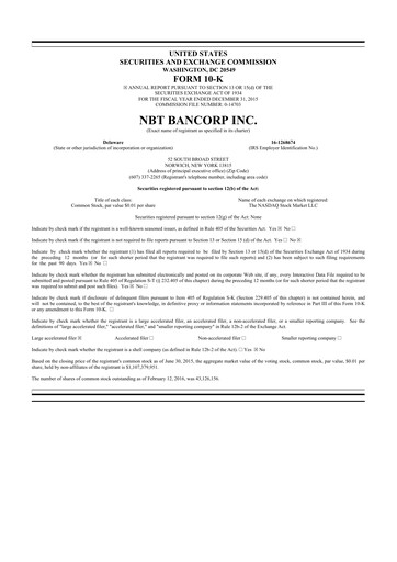 Thumbnail NBT Bancorp 10-K Annual Report 2015