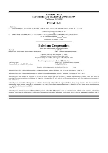 Thumbnail Balchem 10-K Annual Report 2015