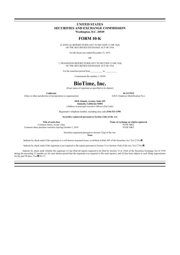 Thumbnail Lineage Cell Therapeutics
 10-K Annual Report 2015
