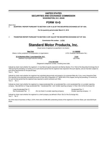 Thumbnail Standard Motor Products 10-Q Quarterly Report FY2016 