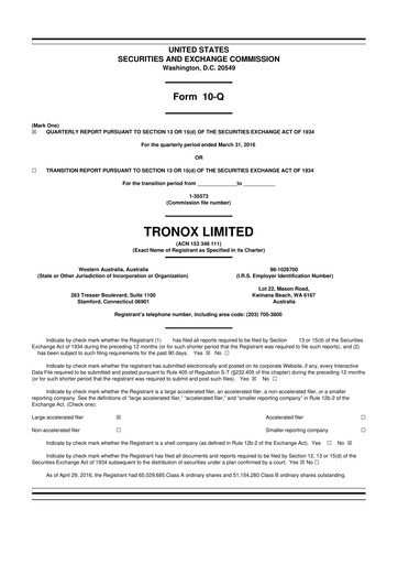 Thumbnail Tronox 10-Q Quarterly Report FY2016 