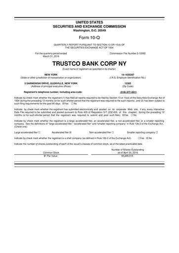 Thumbnail Trustco Bank 10-Q Quarterly Report FY2016 