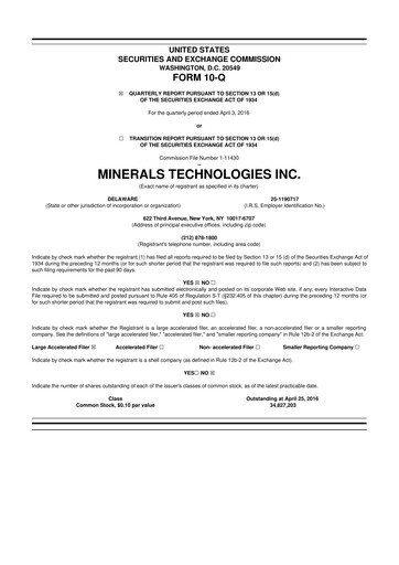 Thumbnail Minerals Technologies 10-Q Quarterly Report FY2016 