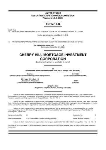 Thumbnail Cherry Hill Mortgage Investment 10-Q Quarterly Report FY2016 