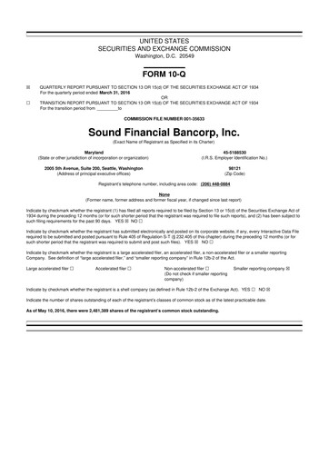 Thumbnail Sound Financial Bancorp 10-Q Quarterly Report FY2016 