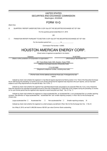Thumbnail Houston American Energy 10-Q Quarterly Report FY2016 