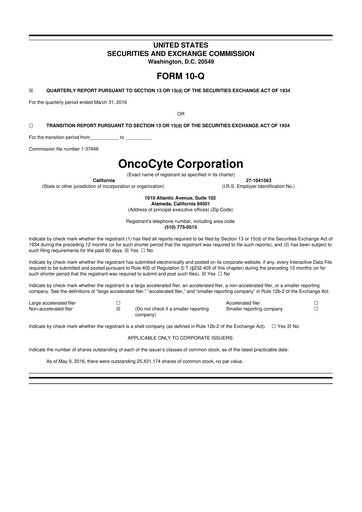 Thumbnail OncoCyte
 10-Q Quarterly Report FY2016 