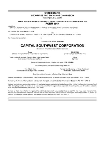 Thumbnail Capital Southwest Corporation 10-K Annual Report 
