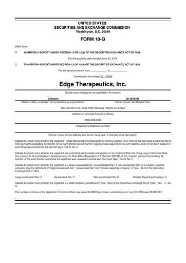 Miniature PDS Biotechnology
 10-Q Rapport trimestriel 2016 