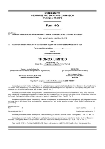 Thumbnail Tronox 10-Q Quarterly Report FY2016 