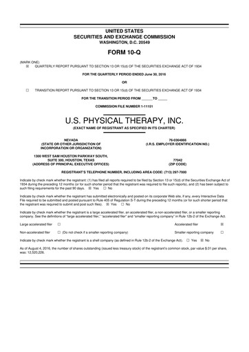 Thumbnail U.S. Physical Therapy, Inc. 10-Q Quarterly Report FY2016 