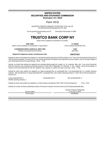 Thumbnail Trustco Bank 10-Q Quarterly Report FY2016 