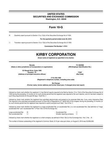 Thumbnail Kirby Corporation
 10-Q Quarterly Report FY2016 