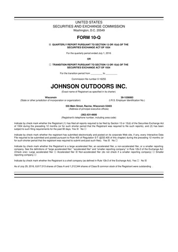 Thumbnail Johnson Outdoors
 10-Q Quarterly Report FY2016 
