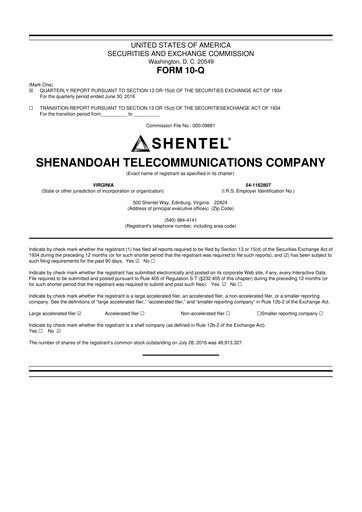 Thumbnail Shentel 10-Q Quarterly Report FY2016 