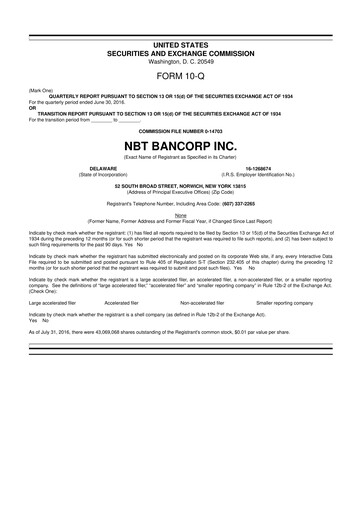 Thumbnail NBT Bancorp 10-Q Quarterly Report FY2016 