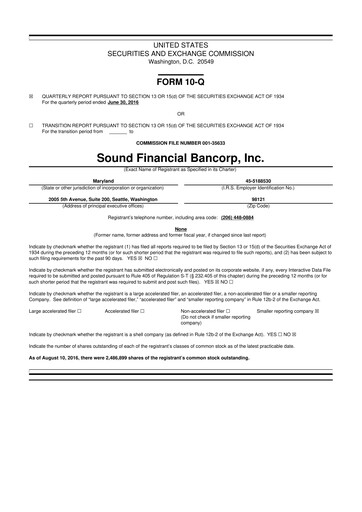 Thumbnail Sound Financial Bancorp 10-Q Quarterly Report FY2016 